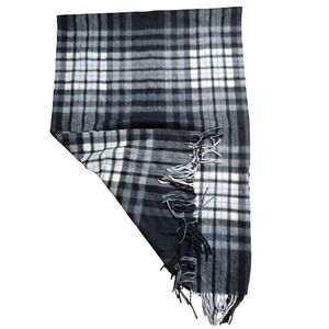 Nordstrom 100% Cashmere Plaid Scarf Wrap Fringe 28x80 Old Money Quiet Luxury